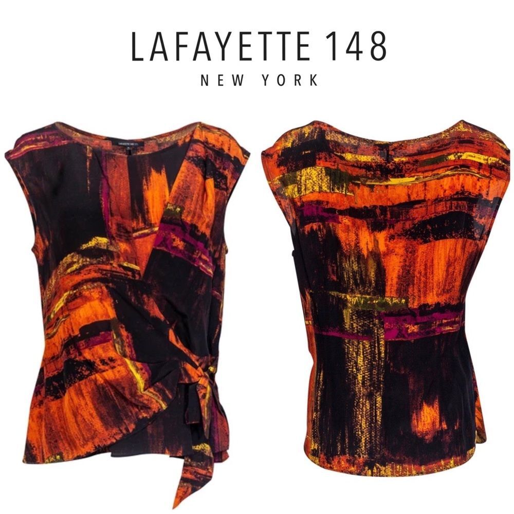 LAFAYETTE 148 100% SILK ABSTRACT ILLUSION WRAP TOP